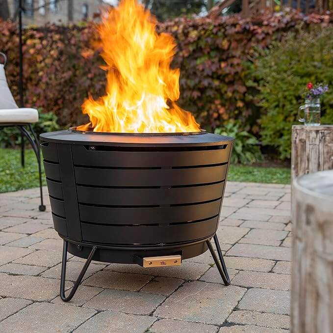 Tiki Brand smokeless fire pit with flames